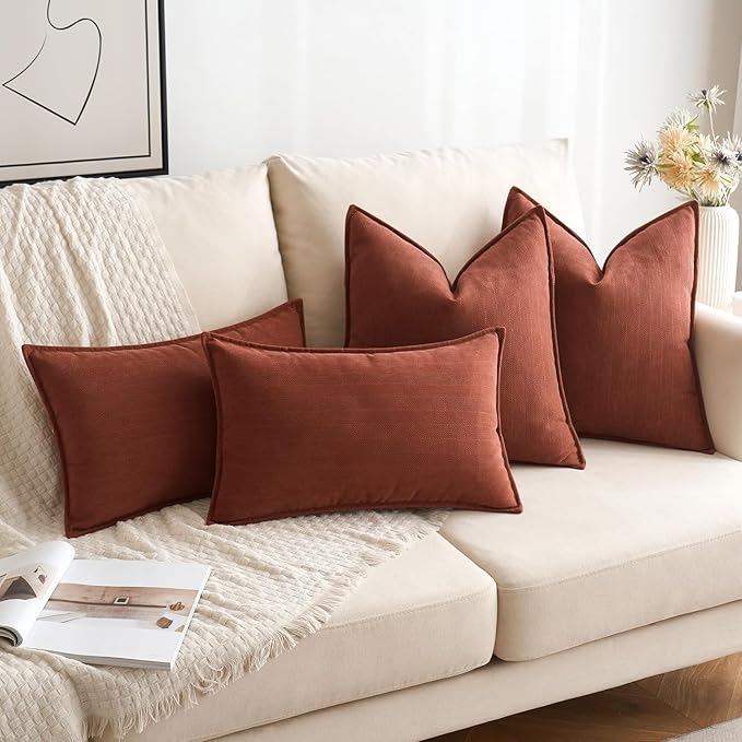 MIULEE Pack of 2 Rust Decorative Pillow Covers 20x20 Inch Fall Soft Chenille Luxurious Couch Throw Pillows Farmhouse Cushion Covers with Elegant Design for Sofa Bedroom Living Room Home Decor