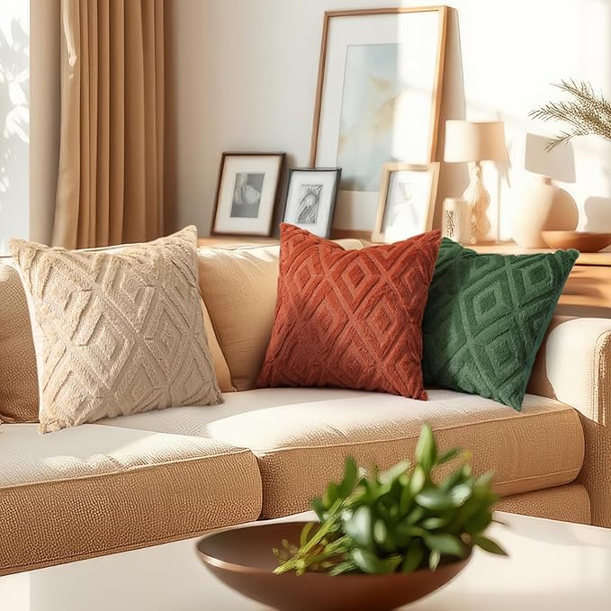 decorUhome Fall Couch Throw Pillow Covers 26x26 Set of 2, Decorative Soft Plush Faux Wool Neutral Accent Pillow Covers for Bed Sofa Living Room, Rust