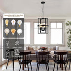 12.6"Black Chandelier for Dining Room, 4-Light Modern Farmhouse Chandelier with Geometric Cage Adjustable, Foyer Lighting Fixtures Rustic Pendant Lights for Kitchen Entryway Hallway Living Room