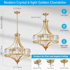 XINGQI 21.6" Modern Gold 6-Light Crystal Chandelier for Dining Room Large Round Pendant Lightting Fixture for Living Room Kitchen Island Bedroom
