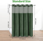 No Hook Shower Curtain and Liner Set,No Hook Tufted Striped Textured Shower Curtain with Snap in Liner Replacement and Waterproof Fabric,Boho Style with See Through Top Window,DarkGreen,71Wx86H
