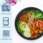 Homienly Dinner Plates Set of 8 Unbreakable Wheat Straw Plates with Textured Design - Microwave & Dishwasher Safe - Perfect for Camping, Kitchen Use - Black, 9 inch