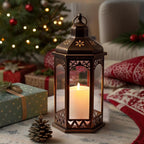 LED Hexagon Lantern with Flameless LED Candle, Unique Shape and Pattern to Give an Upscale Garden Party Vibe. Suitable for Home and Outdoor Usage or Wedding.Battery Powered (Black)