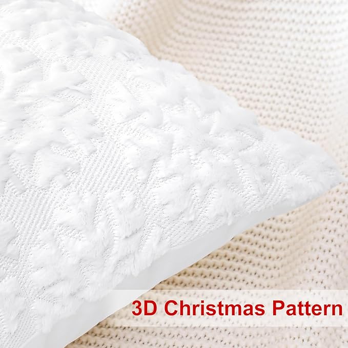 OTOSTAR Set of 2 Xmas Soft Plush Short Wool Velvet Decorative Throw Pillow Covers Square Luxury Style Cushion Case Pillow Shell for Sofa Bedroom Snowflake White, 24x24 Inch