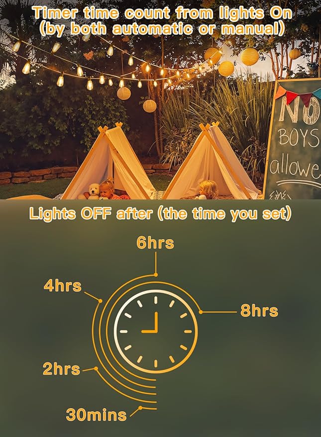Ollny 25+2 LEDs ST38 Solar String Lights for Outside, 50 FT USB & Solar Dual Charging Outdoor String Lights, 3 Modes 5 Timers 10 Brightness 2200K Waterproof Patio Light for Porch Garden Camping