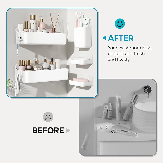 Nieifi Adhesive Wall Shelf, Shower Sheves 5 Pack with Soap Holder, Shower Organizer for Bathroom Organization, White
