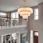 D34in Alabaster Round Chandelier, 3 Tiers Modern Marble Dining Room Chandeliers, Spanish Natural Alabaster Chandeliers, Alabaster Pendant Light Fixture, for Bedroom Entryway Foyer, Living Room