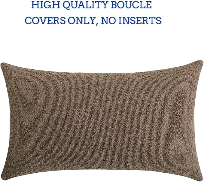 Jeneoo Light Brown Decorative Lumbar Thick Throw Pillow Covers Fine Textured Boucle Couch Cushion Case for Sofa Decor, Set of 1, 14 x 36 Inch