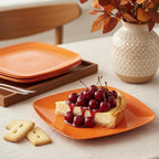 TP 10.5" Melamine Square Dinner Plates, 6-piece Plate Set Unbreakable Serving Dishes for Indoors and Outdoors, Unbreakable Dinner Service for 6, Orange