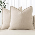 MIULEE Decorative Linen Pillow Covers 16x16 Inch Natural Beige Boho Farmhouse Neutral Christmas Couch Throw Pillows for Bed Pack of 2 Accent Modern Pillowcase Sofa Livingroom Home Decor