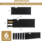 RAPTUROUS Adjustable Drawer Dividers 6 Pack, 4” High, 11-17” Long, Dresser Drawer Organizer for Bedroom, Closet, Kitchen, Nursery, Office, Strong Hold, Soft Foam Edges, Black