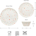 Bzyoo 12-Piece Melamine Dinnerware Set - White Confetti | Lightweight, Durable, BPA-Free | Dishwasher Safe Dish Set for Indoor & Outdoor Use - Perfect for Camping, BBQs, Kids Parties