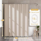 AmazerBath Boho Shower Curtain for Bathroom, 72x72 Beige Shower Curtain with Tassels, Modern Farmhouse Shower Curtain Set with Hooks, Neutral Faux Linen Light Tan Toned, Water Repellent