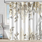 Grey Tan Eucalyptus Leaves Shower Curtain Beige Weeping Branches Leaves Shower Curtains for Bathroom Waterproof Polyester Fabric Bathroom Curtain 72 x 72 Inch with 12 Hooks