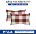 MIULEE Pack of 2 Christmas Farmhouse Checkers Buffalo Plaids Polyester Linen Soft Solid White and Red Decorative Porch Throw Pillow Covers Home Decor Cushion Case for Sofa Bedroom 12 x 20 Inch