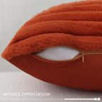 Pallene Faux Fur Plush Fall Throw Pillow Covers 20x20 Set of 2, Luxury Soft Fluffy Striped Decorative Pillow Covers for Sofa, Couch, Living Room, Rust