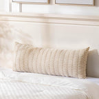 Fancy Homi Tan Long Body Lumbar Decorative Throw Pillow Cover 14x36 Inch for Bed Couch Bedroom Bench, Soft Corduroy Rectangle Solid Pillow Case 35x91 cm, Beige Rustic Farmhouse Boho Room Decor
