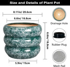 SQOWL 8 Inch Pot for Plants Indoor - Ceramic Planter Medium Plant Pot with Drainage Hole Round Flower Pot Outdoor Mid-Century Planter for Entry Way Table Home Decor Green