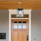 4-Light Outdoor Pendant Lights for Porch 15.7'' Outdoor Chandelier Black & Brushed Brass Exterior Hanging Porch Light Fixtures w/Clear Glass, Waterproof Outside Pendant Lantern for Front Door