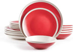 Rock Ridge Speckled Stoneware Dinnerware Set (18pc Set, Ruby and Ivory)