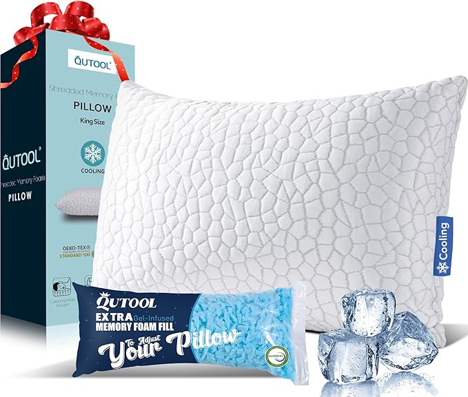 Shredded Memory Foam Pillows for Sleeping King Size Pillow, Cooling Gel Pillows for Hot Sleepers Cool Pillow for Side and Back Sleeper, Soft Yet Support Adjustable Bed Pillow, Gift for Women or Men