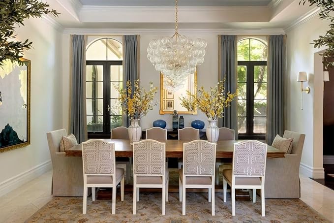 Bubble Chandeliers Lighting Gold 31" Swirled Clear Ribbed Blown Glass Globe Art Deco 9-Light Cluster Ball Pendant Lights Fixture for Living Room, Bedroom, Kitchen Island