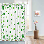 St. Patrick's Day Shower Curtain, Green Shamrock Irish Clover Shower Curtains Set with Hooks, Seasonal Spring Holiday Waterproof Fabric Bathroom Curtains Decor Home Accessories, 60 X 72 Inch Long