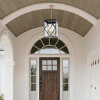 4-Light Outdoor Pendant Lights for Porch 15.7'' Outdoor Chandelier Black & Brushed Brass Exterior Hanging Porch Light Fixtures w/Clear Glass, Waterproof Outside Pendant Lantern for Front Door