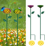2 Packaged Bee Watering Stations, Garden Bee Bathtubs, Metal Bee Water Replenishers, Floral Designs, Outdoor Garden Courtyard Decorative Colorful Butterfly Bee Bath Bowls (Green,Purple)