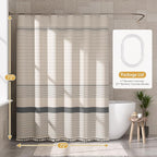 AmazerBath Boho Shower Curtain Set, Grey Shower Curtain with Tassels, Rustic Faux Linen Gray Striped Modern Farmhouse Shower Curtain with Hooks, Light Tan Toned, 72x72 Inches