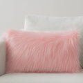 Phantoscope Faux Fur Solid Decorative Pillow Cover Fluffy Throw Pillow Mongolian Luxury Fuzzy Pillow Case Cushion Cover for Bedroom and Couch,Pink 12 x 20 Inches