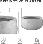 Kante 19.6" Dia Round Concrete Planter, Cement Plant Pots with Drainage Hole and Rubber Plug for Outdoor Indoor Garden Home, Modern Curvaceous Design, Natural Concrete
