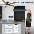 cumilo 52 inch Smart Low Profile Ceiling Fan with Lights Remote,Control via Alexa APP WIFI,Quite DC Motor,Dimmable LED,Flush Mount Outdoor Indoor Ceiling Fans for Bedroom Patio Porch,Black&Walnut