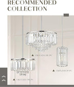 15'' Crystal Chandelier, 5-Tier Modern Chandelier with Polished Chrome Finish, Pendant Light for Dinning Room Kitchen Island Bedroom Entryway, CC4215-5W-PC
