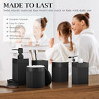 6-Piece Black Bathroom Set - Sleek Resin Organizer with Soap Dispenser, Toothbrush Holder, Vanity Tray, Tumbler & Apothecary Jars for Small Spaces