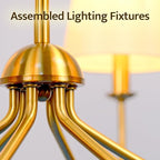 Gold Chandelier, Brushed Brass with Beige Fabric Shade, 6-Light 28" Modern Farmhouse Linear Pendant Lighting Fixture for Kitchen Island