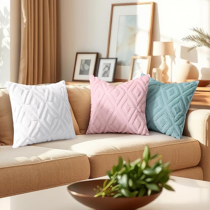 decorUhome Couch Throw Pillow Covers 26x26 Set of 2, Decorative Soft Plush Faux Wool Neutral Accent Pillow Covers for Bed Sofa Living Room, Pure White