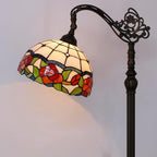 Tiffany Floor Lamp Stained Glass Rose Flower Style Arched Reading Light Gooseneck Adjustable Corner Standing Lamp 12X16X66 Inch for Bedroom Living Room Home Office