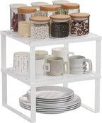 11" Wide Set of 2 Stackable Kitchen Cabinet Organizers Spice Racks,Office Desk Shelf Organizers Bookshelf Storage,Metal Carbon Steel