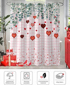 Eucalyptus Love Hearts Valentine's Day Shower Curtain, Pink Buffalo Plaid Shower Curtains Set with Hooks, Waterproof Fabric Bathroom Curtains Decor Home Accessories, Stall Long 36 X 78 Inch