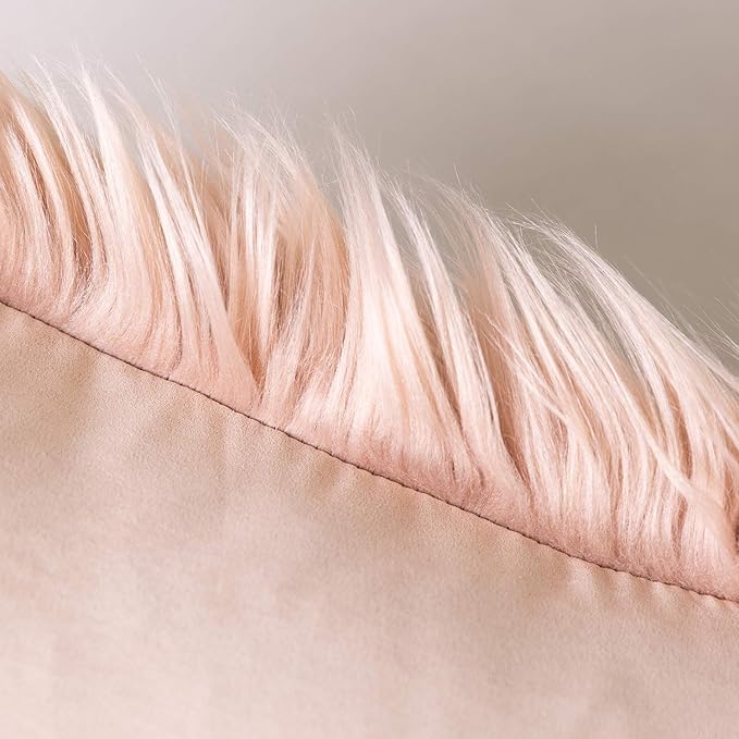 Phantoscope Faux Fur Solid Decorative Pillow Cover Fluffy Throw Pillow Mongolian Luxury Fuzzy Pillow Case Cushion Cover for Bedroom and Couch, Peachy Pink 18 x 18 Inches