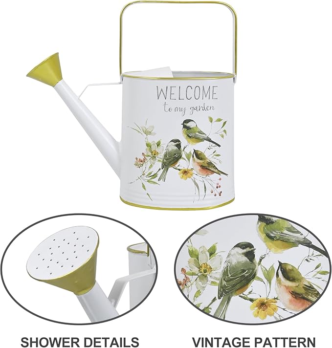 Metal Watering Can with Handle Rustic Farmhouse Watering Can Flower Pot Decorative Planter for Indoor Outdoor Garden Balcony Courtyard (White)