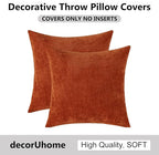 decorUhome Chenille Rust Fall Throw Pillow Covers 22x22 Inch Set of 2, Decorative Soft Couch Pillow Covers Solid Dyed Accent Velvet Farmhouse Neutral Square Pillow Cases for Sofa Bed Living Room