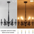 Farmhouse Chandelier, 6-Light Black Chandeliers for Dining Room Light Fixture Iron Metal Hanging Pendant Light, French Country Chandelier for Bedroom Kitchen Island Living Room UL-Listed