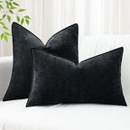 decorUhome Couch Throw Pillow Covers 22x22 Set of 2, Decorative Soft Euro Neutral Chenille Pillow Covers with Elegant Design for Sofa Bed Living Room Home Decor, Black