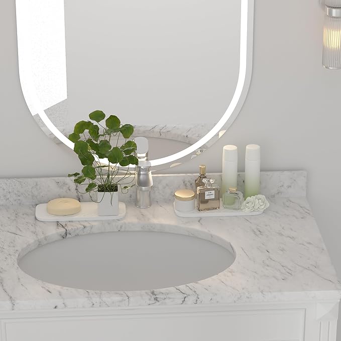 Premium Ceramic Bathroom Tray – Sleek Non-Slip Organizer for Shower, Countertop, Vanity | 10x4inch | Easy-Clean, Corrosion-Resistant