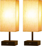 hansang Bedside Lamp, Touch Lamp with 3 Way Dimmable 2700K LED Bulb Touch Control USBA USBC Charging Port Black Base Linen Fabric Shade, Lamps for Bedroom Reading Room, 2 Pack