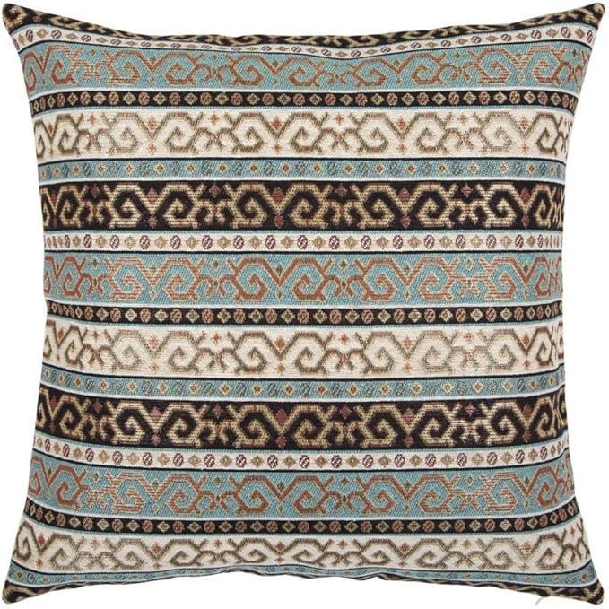 Kilim Throw Pillow Covers Turquoise and Black - 18 x 18 Inches Decorative Oriental Pillows, Boho Room Decor for Couch, Bohemian Outdoor Case for Farmhouse, Ethnic Shams, Patio