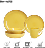 Eur-Nordic Shape Raising Rim 20pc Dinnerware Set, Shiny Glaze Yellow with Speckle Effect
