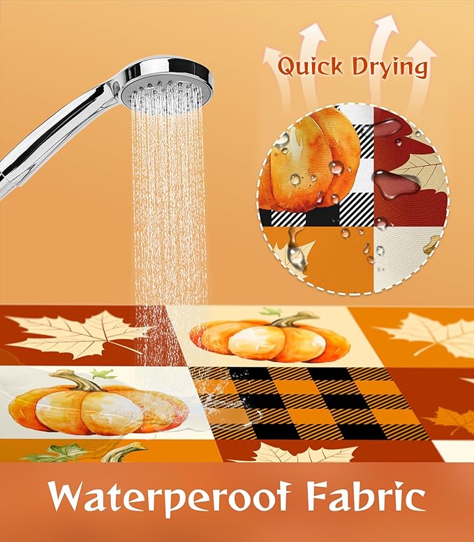 MAMUSE Fall Shower Curtain for Bathroom Stall Cute Decorative Waterproof Unique Design TeenWomen Cortinas de Baño Bathtub 72 x72 Inch, Plaid Pumpkins